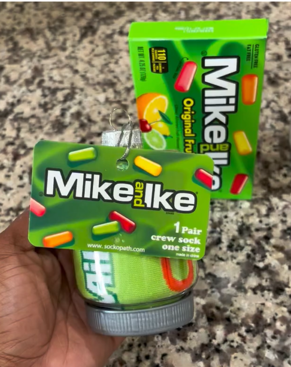 Personalized Food Socks Ornament | Rolled Candy & Snack Crew Socks with Custom Note Card, Adult |Size 6-12, Stocking Stuffer Gift