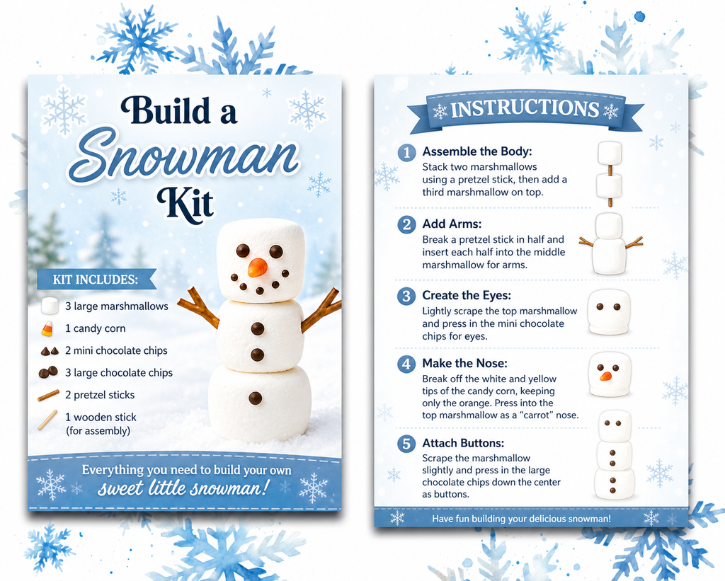 Build a Snowman Kit | Edible Snowman Treats | Party Treat Bags | Classroom Activity | Party Favors | Marshmallow Treats | Stocking Stuffer