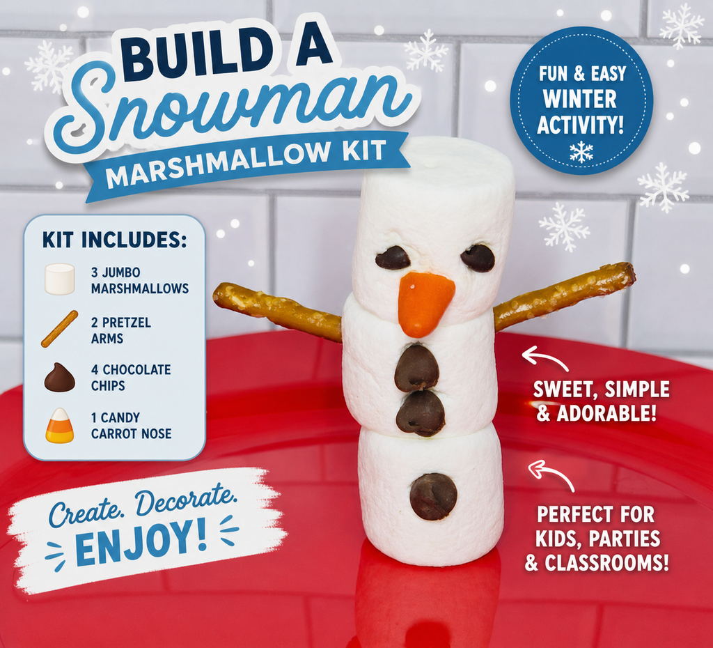 Build a Snowman Kit | Edible Snowman Treats | Party Treat Bags | Classroom Activity | Party Favors | Marshmallow Treats | Stocking Stuffer