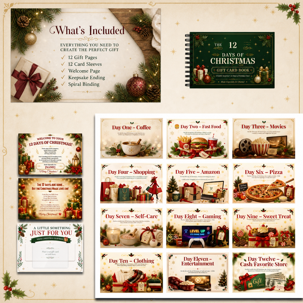 12 Days of Christmas Gift Card Book | Money Holder, Holiday Surprise Pages