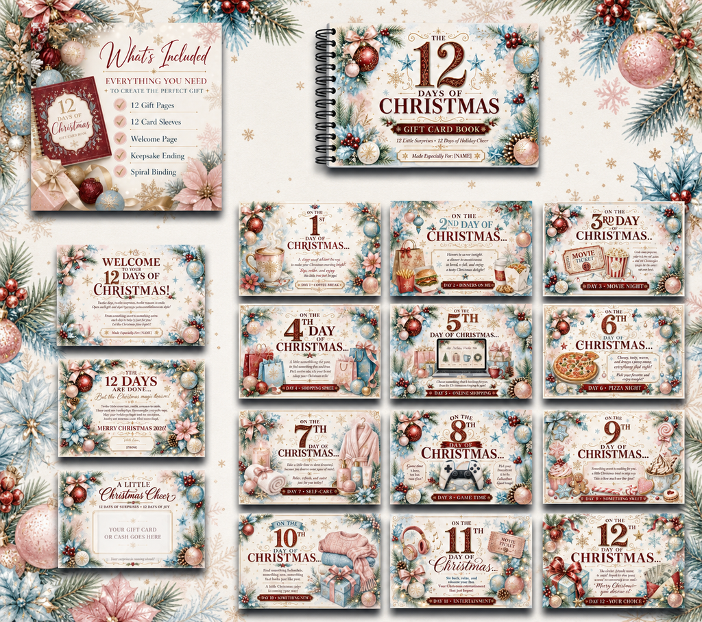 12 Days of Christmas Gift Card Book | Money Holder, Holiday Surprise Pages