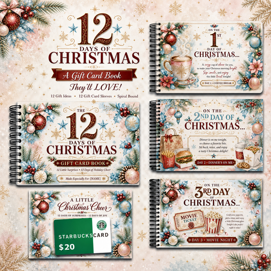 12 Days of Christmas Gift Card Book | Money Holder, Holiday Surprise Pages