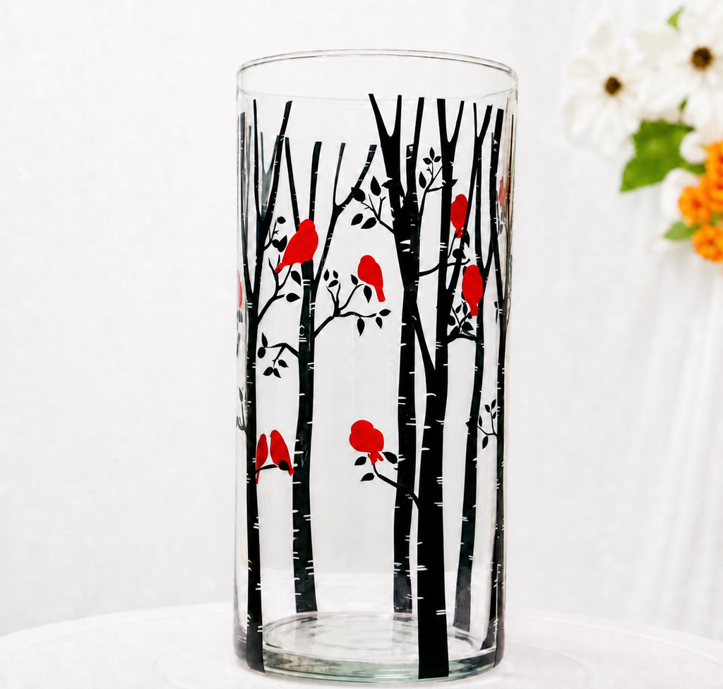 Birch Tree with Cardinals Glass Vase | Memorial & Remembrance Gift
