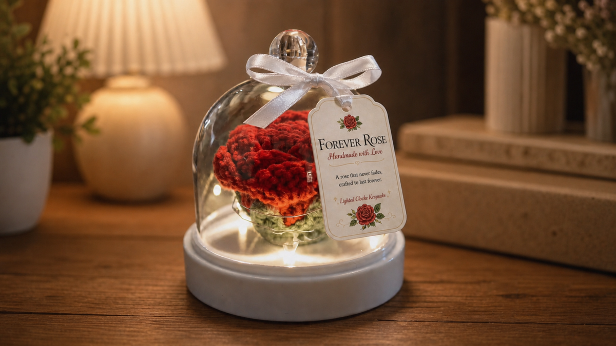 Crochet Forever Rose Lighted Cloche | Romantic Keepsake Night Light