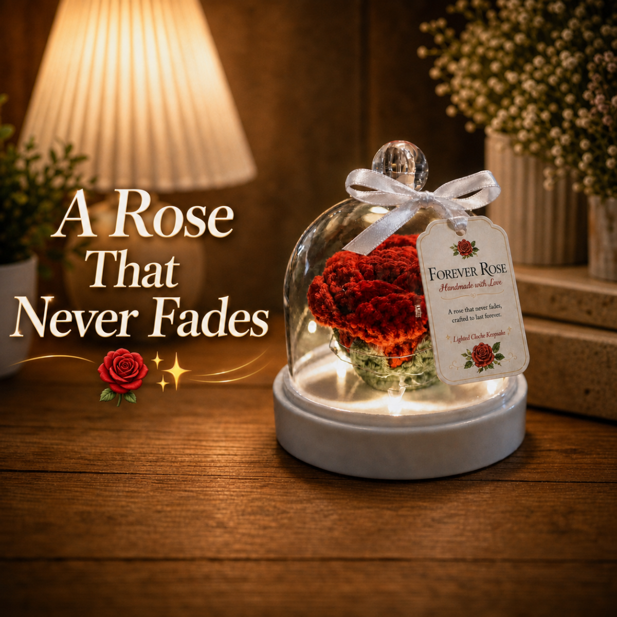 Crochet Forever Rose Lighted Cloche | Romantic Keepsake Night Light