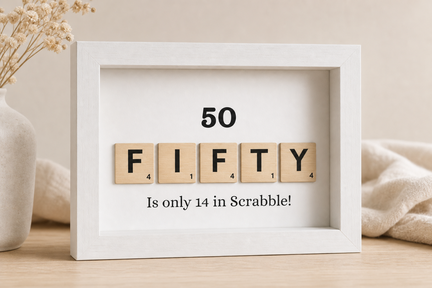 Custom Milestone Age Scrabble Shadow Box | 50th 60th 70th 80th 90th Keepsake | Personalized Birthday Gift