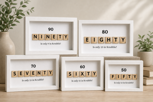 Custom Milestone Age Scrabble Shadow Box | 30th 40th 50th 60th 70th 80th 90th Keepsake | Personalized Birthday Gift