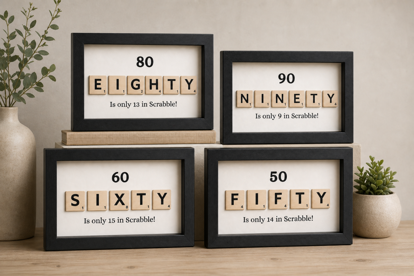 Custom Milestone Age Scrabble Shadow Box | 50th 60th 70th 80th 90th Keepsake | Personalized Birthday Gift
