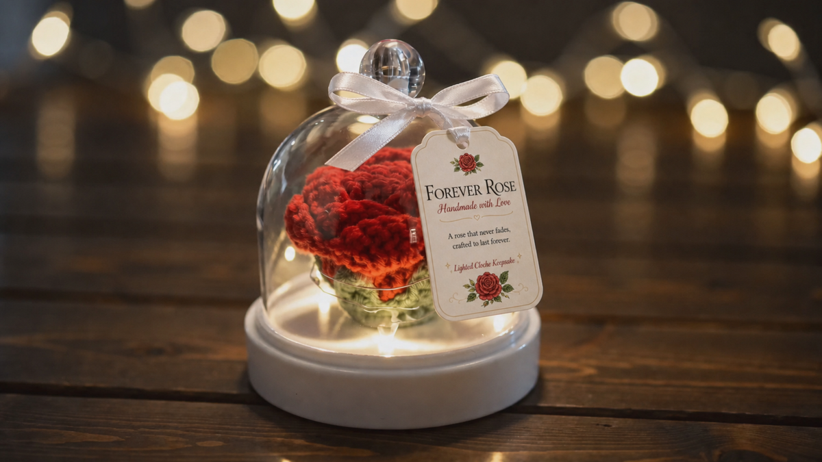 Crochet Forever Rose Lighted Cloche | Romantic Keepsake Night Light
