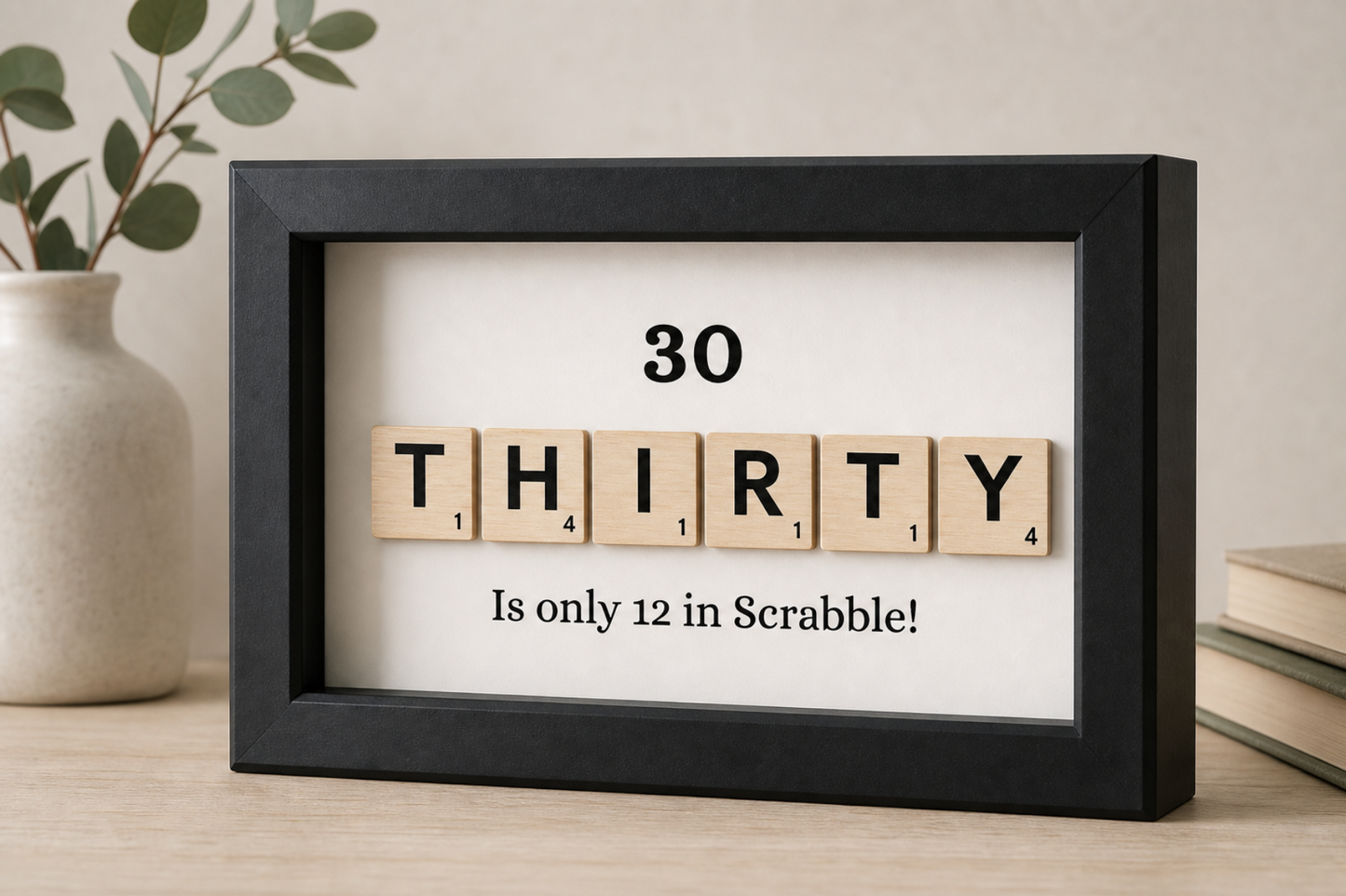 Custom Milestone Age Scrabble Shadow Box | 30th 40th 50th 60th 70th 80th 90th Keepsake | Personalized Birthday Gift