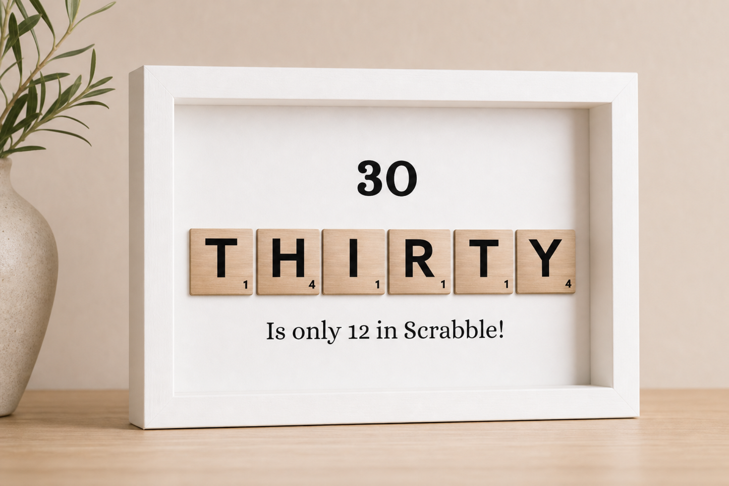 Custom Milestone Age Scrabble Shadow Box | 30th 40th 50th 60th 70th 80th 90th Keepsake | Personalized Birthday Gift