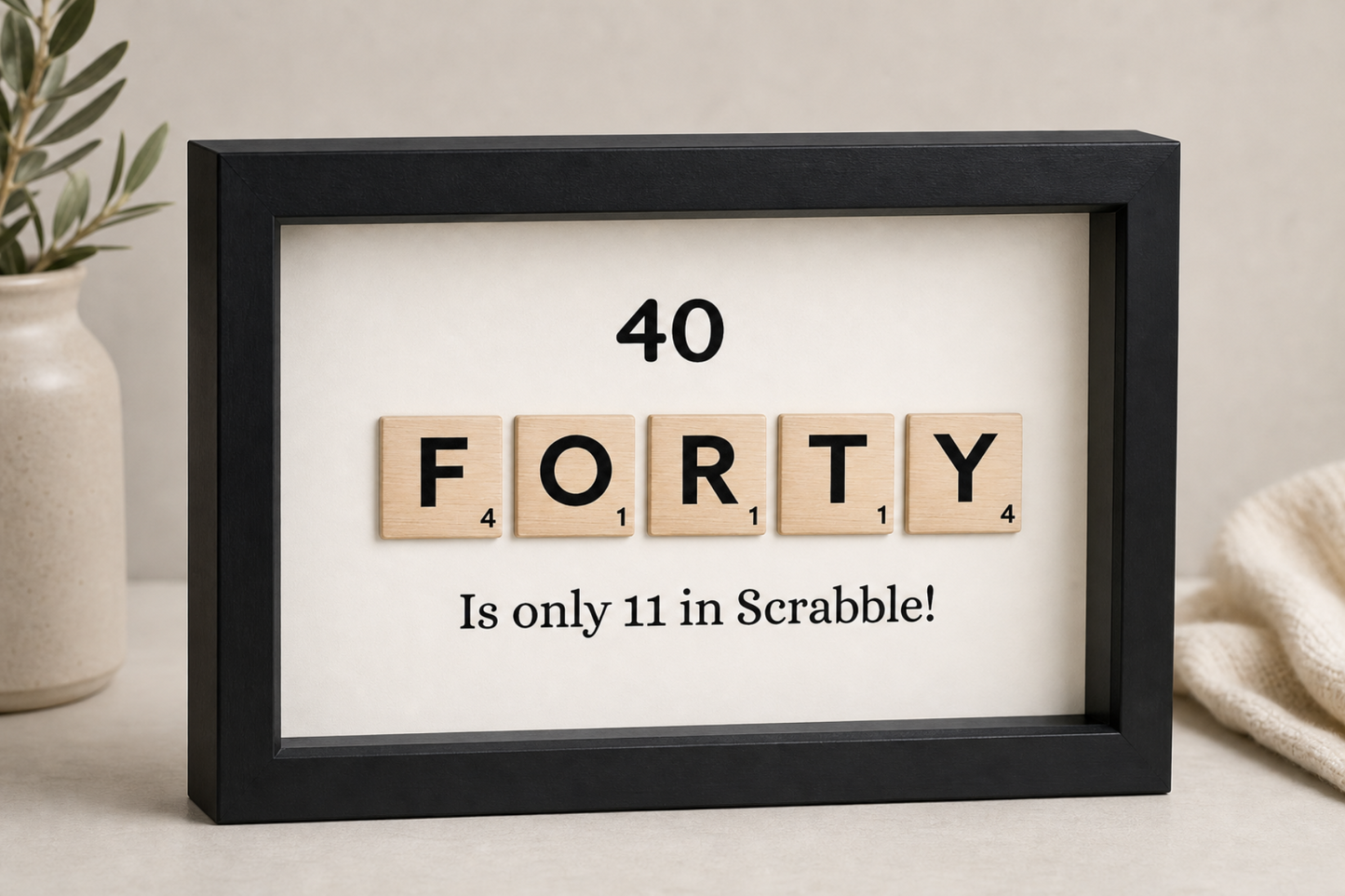 Custom Milestone Age Scrabble Shadow Box | 30th 40th 50th 60th 70th 80th 90th Keepsake | Personalized Birthday Gift