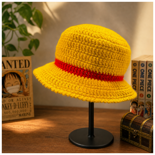 One Piece Pirate Inspired Crochet Luffy Bucket Hat | Cosplay Costume Accessory