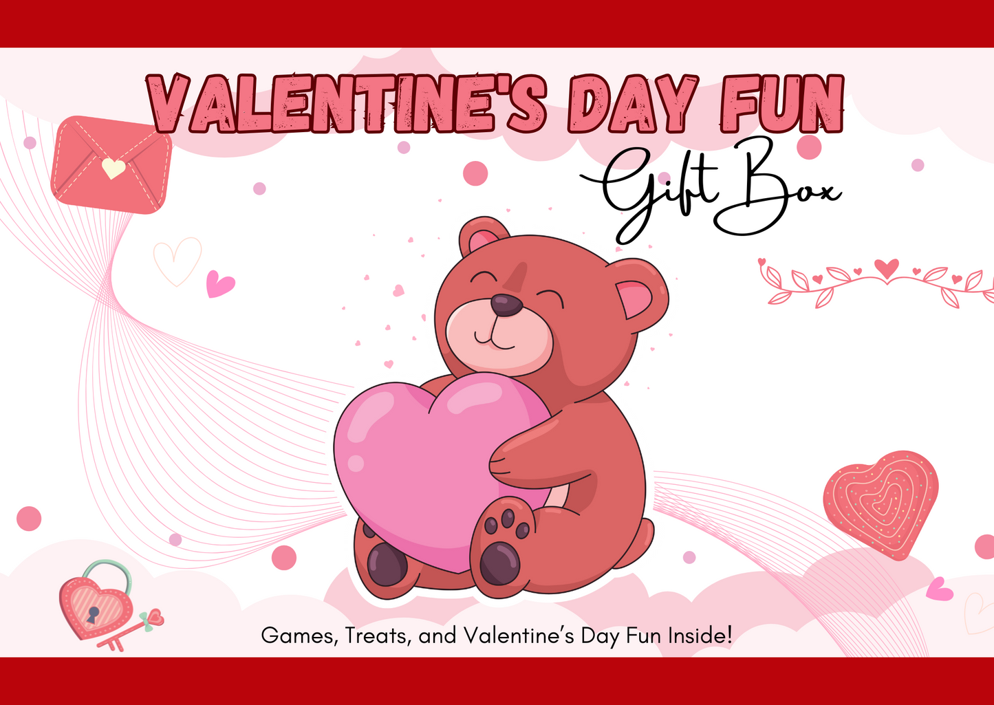 Valentine's Day Fun Gift Box for Kids | Games, Treats, & Personalized Notecard | Gift for Kids, Valentine Gift Box