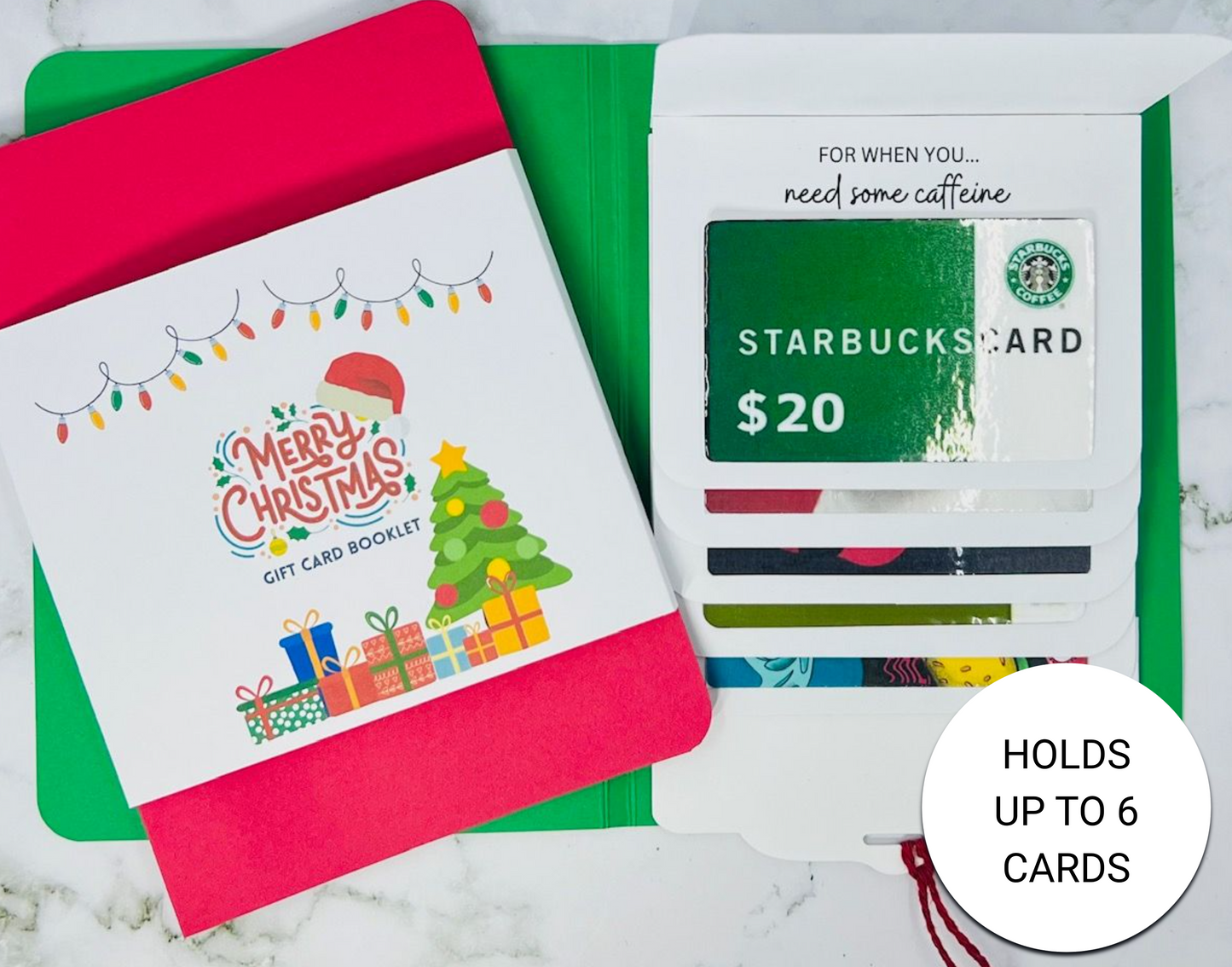 Christmas Waterfall Gift Card Booklet | Holiday Cash & Gift Card Holder | Stocking Stuffer | Holds Up to 6 Gift Cards or Cash