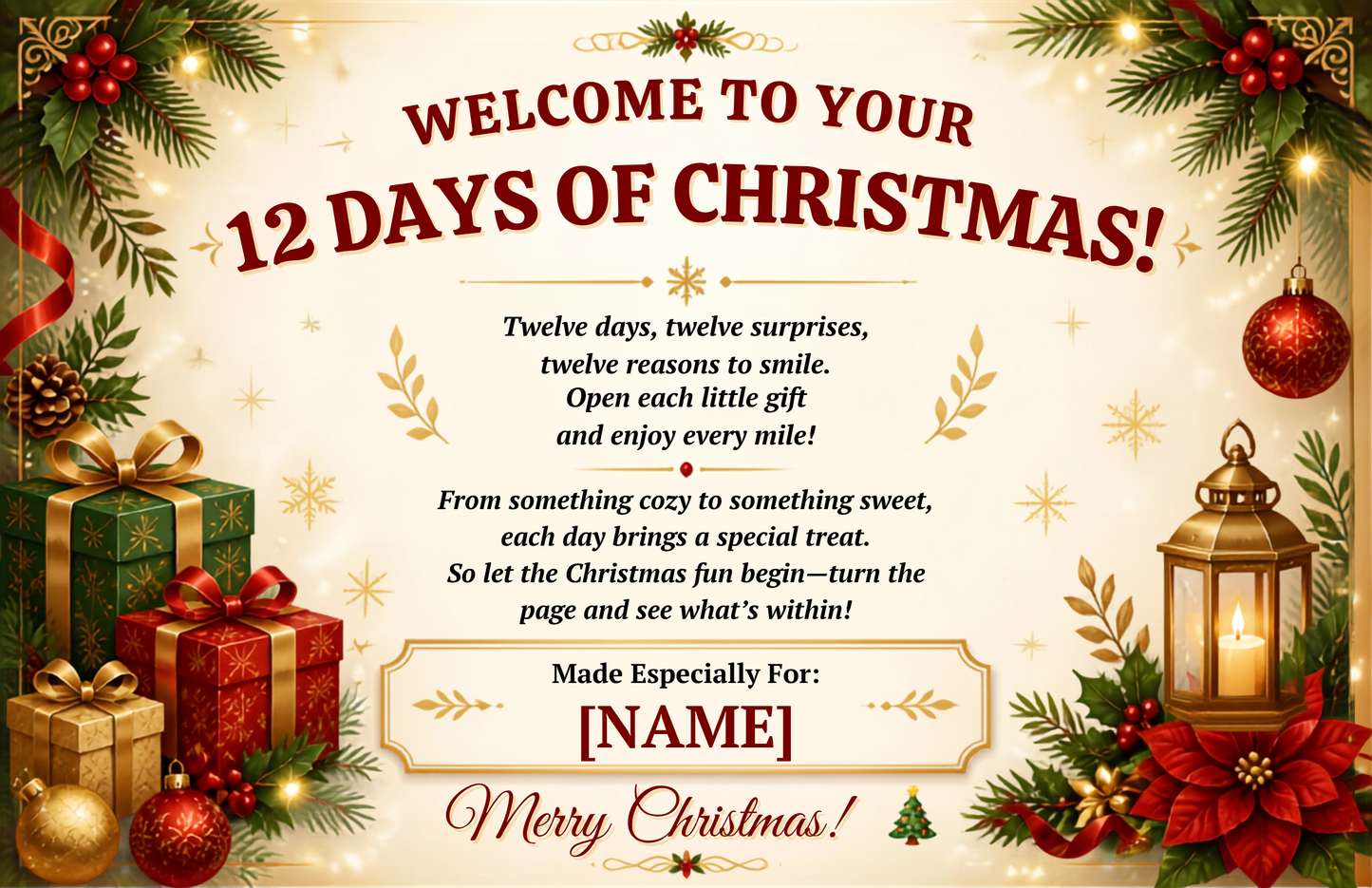 12 Days of Christmas Gift Card Book | Money Holder, Holiday Surprise Pages