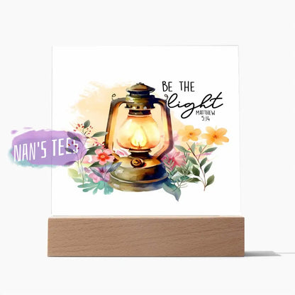 Acrylic Square Plaque | Be The Light Matthew 5:14 Wooden Base Home Decor