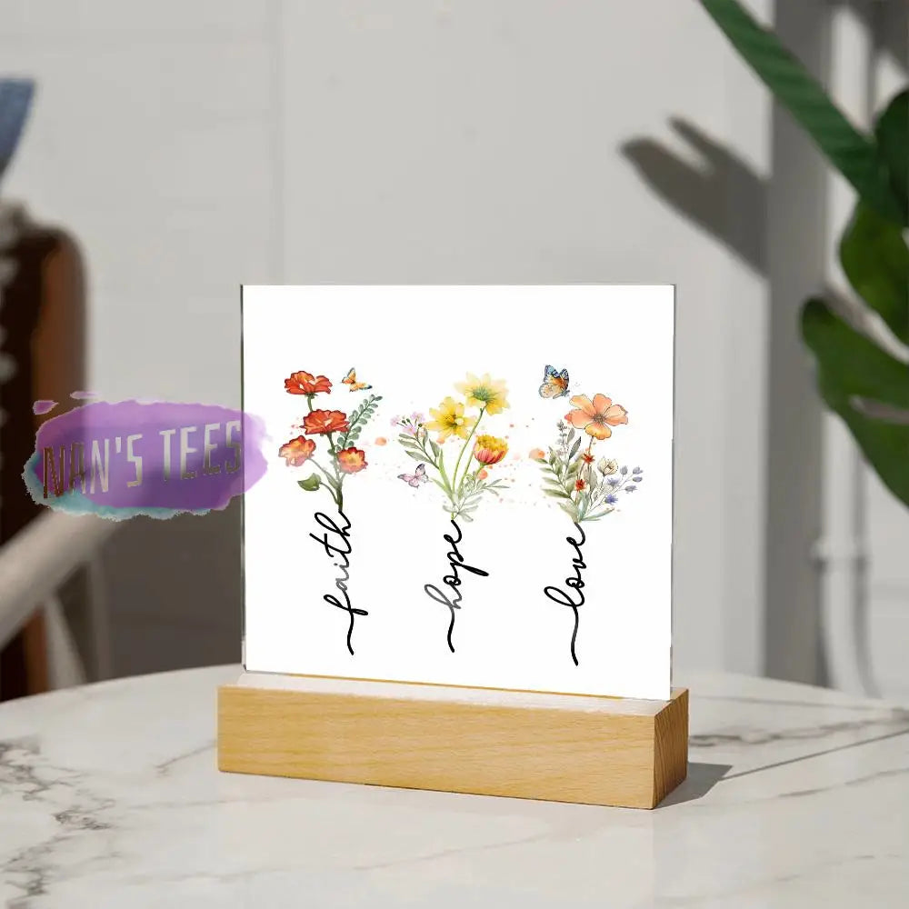 Acrylic Square Plaque | Faith Hope Love Home Decor