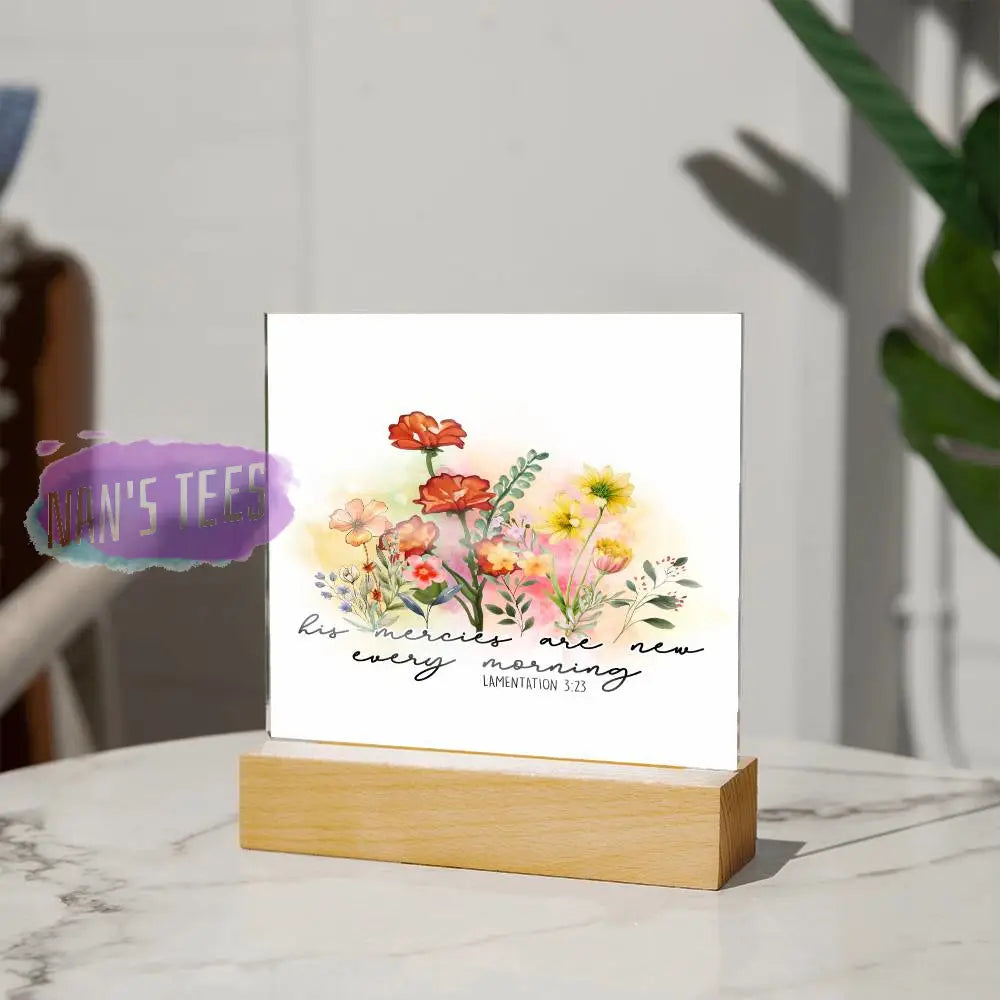 Acrylic Square Plaque | His Mercies Are New Every Morning Lamentation 3:23 Home Decor