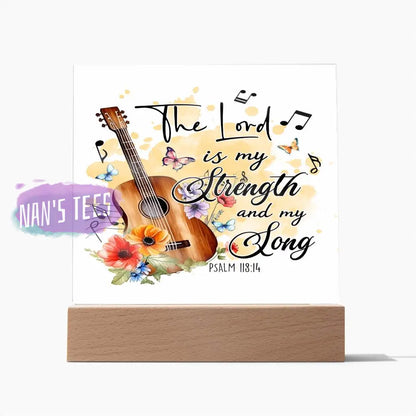 Acrylic Square Plaque | The Lord Is My Strength And Song Psalm 118:14 Wooden Base Home Decor