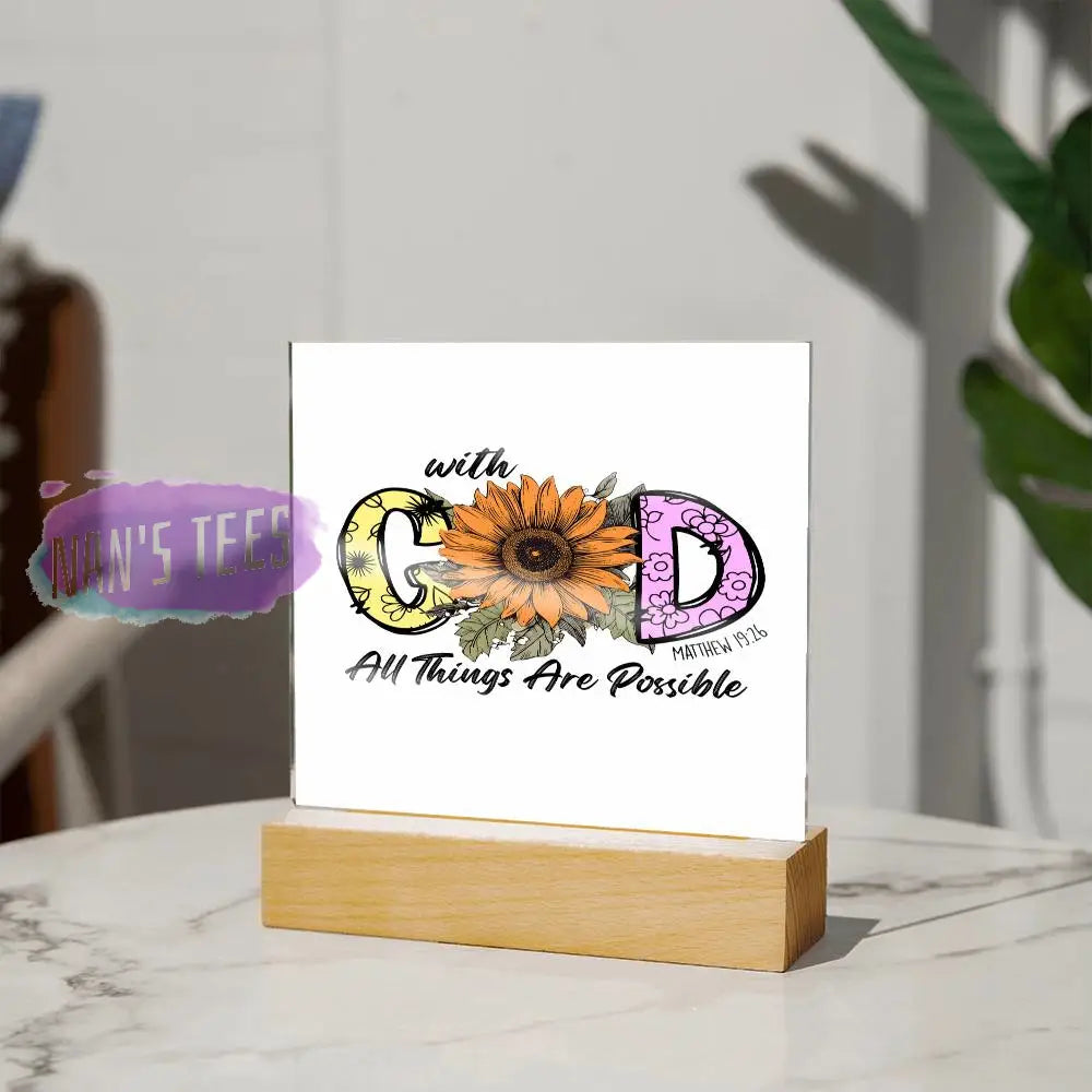 Acrylic Square Plaque | With God All Things Are Possible Matthew 19:26 Home Decor