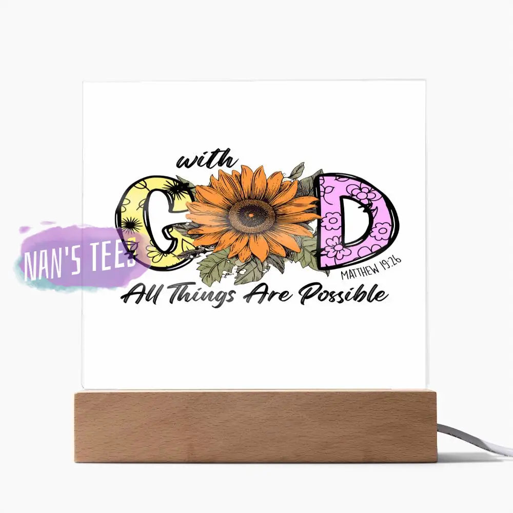 Acrylic Square Plaque | With God All Things Are Possible Matthew 19:26 Home Decor