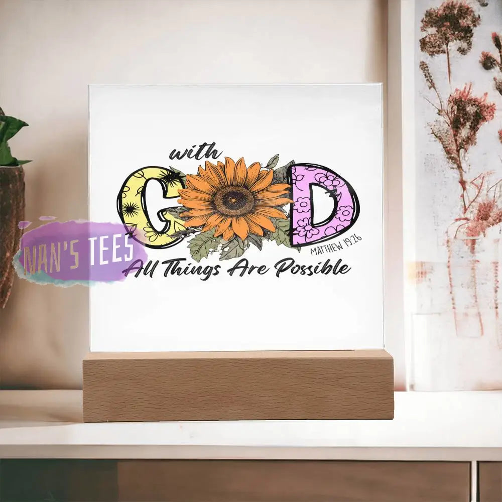 Acrylic Square Plaque | With God All Things Are Possible Matthew 19:26 Home Decor