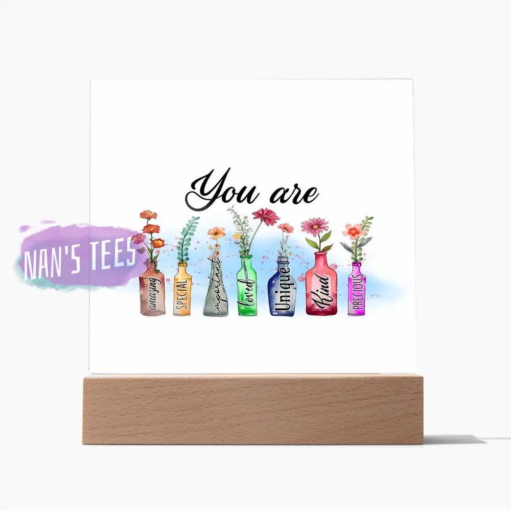 Acrylic Square Plaque | You Are Amazing Important Special Loved Unique Kind Precious Wooden Base