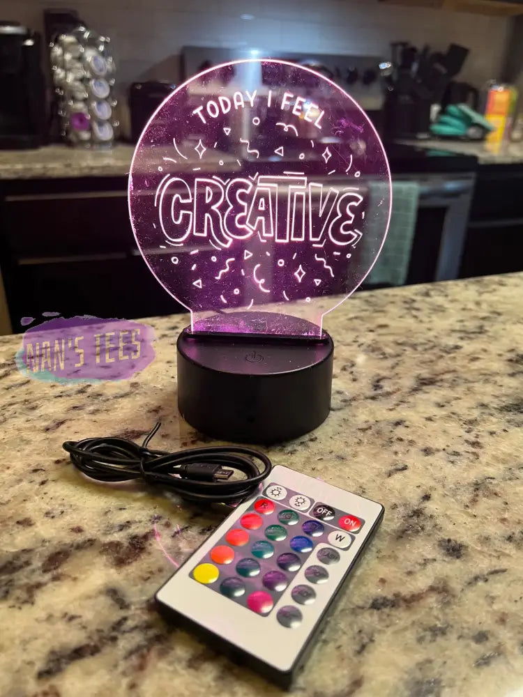 Affirmation Today I Feel Creative Engraved Clear Acrylic 3D Led Night Light With Base And Remote