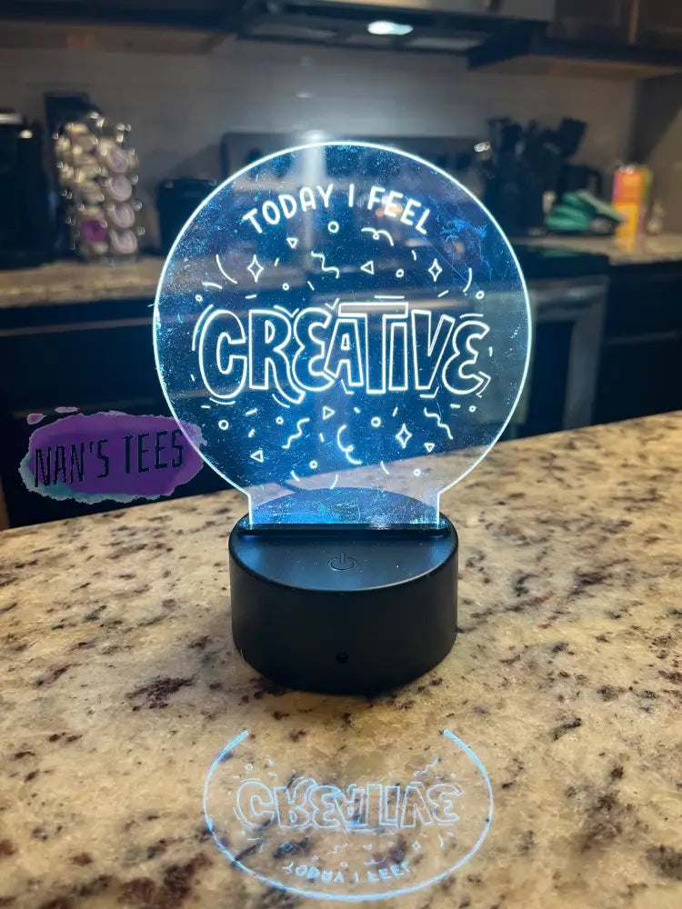 Affirmation Today I Feel Creative Engraved Clear Acrylic 3D Led Night Light With Base And Remote