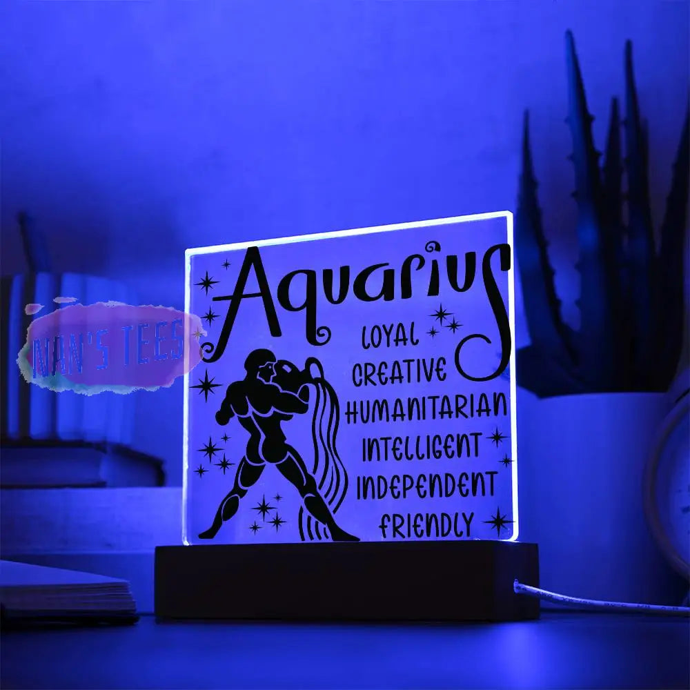 Aquarius Zodiac Sign Positive Traits | Acrylic Square Plaque With Led Base Jewelry