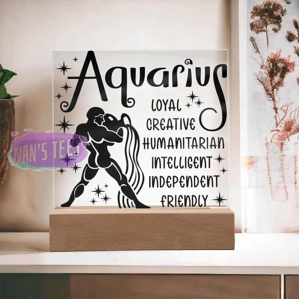 Aquarius Zodiac Sign Positive Traits | Acrylic Square Plaque Wooden Base Jewelry