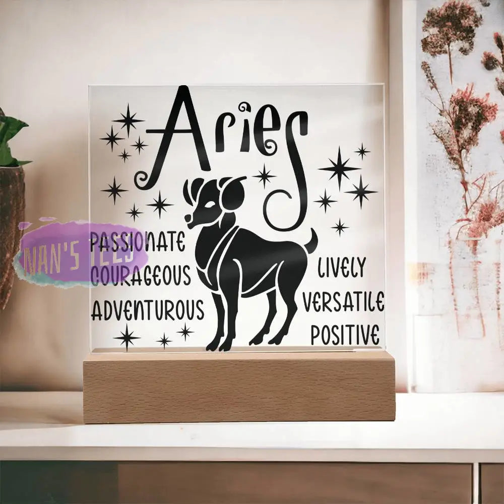 Aries Zodiac Sign Positive Traits | Acrylic Square Plaque Wooden Base Jewelry