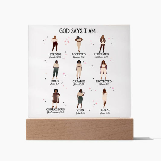 God Says I Am - Empowered Black Woman Acrylic Plaque | Custom Plaque | Gift Plaque for Her | Birthday Gift | Christian Gift