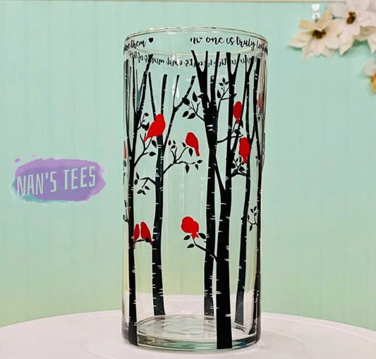 Birch Tree With Cardinals Cylinder Vase | Remembrance Gift Glass Memorial Only