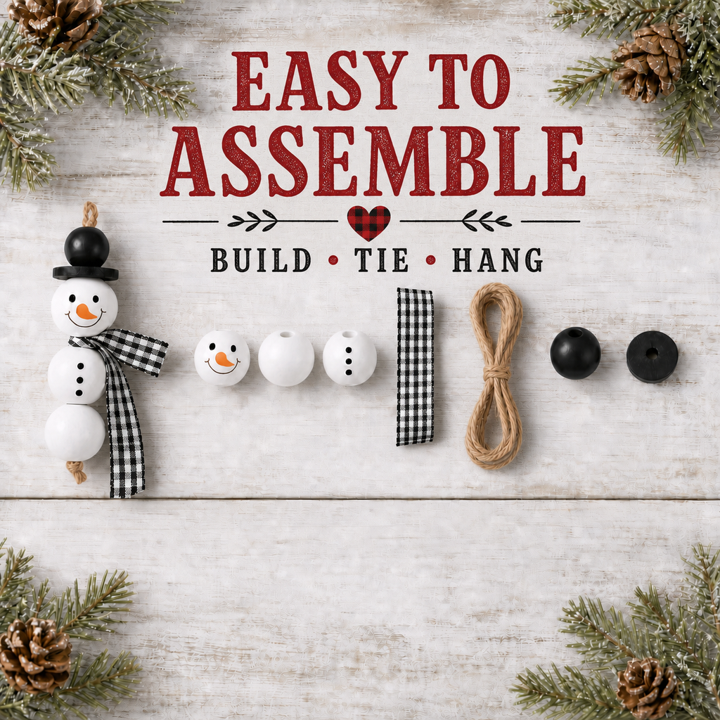 Build a Snowman Ornament Kit, DIY Christmas Craft, Wooden Bead Snowman