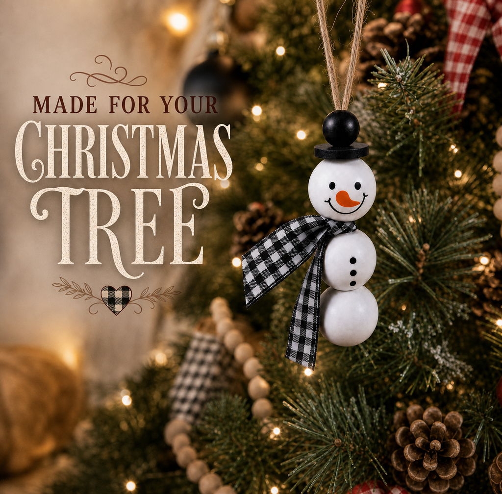 Build a Snowman Ornament Kit, DIY Christmas Craft, Wooden Bead Snowman