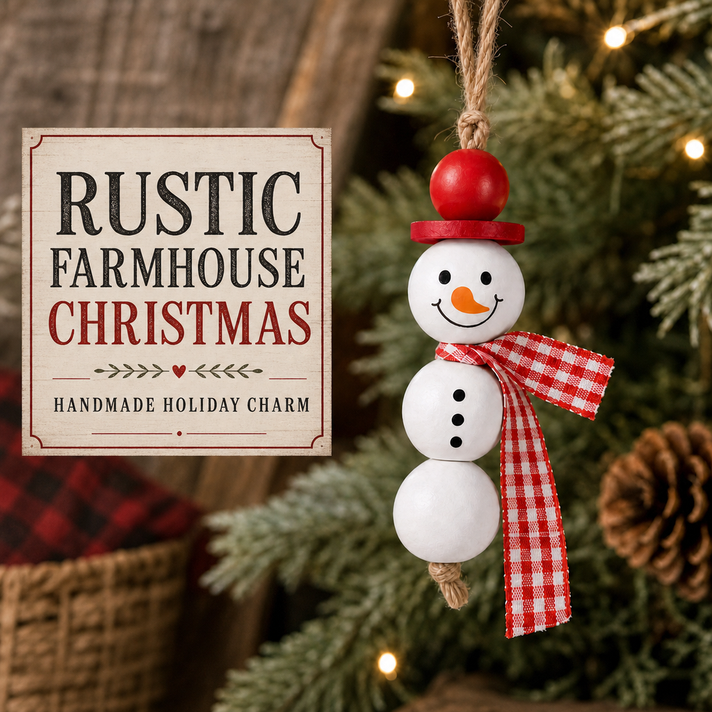 Build a Snowman Ornament Kit, DIY Christmas Craft, Wooden Bead Snowman