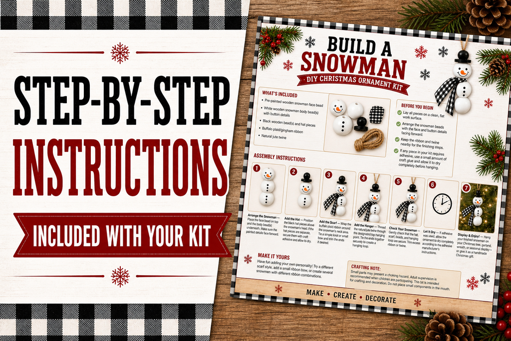 Build a Snowman Ornament Kit, DIY Christmas Craft, Wooden Bead Snowman