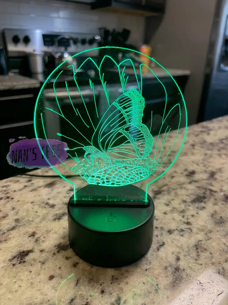 Butterfly Engraved Clear Acrylic 3D Led Night Light With Base And Remote