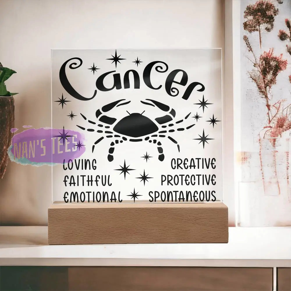 Cancer Zodiac Sign Positive Traits | Acrylic Square Plaque Wooden Base Jewelry