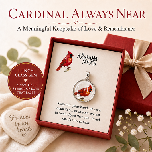 Cardinal Always Near Glass Pendant with Gift Box