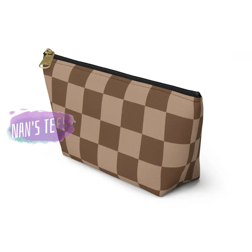 Checkered Accessory Cosmetic Makeup Pouch Travel Bag With T-Bottom Bags