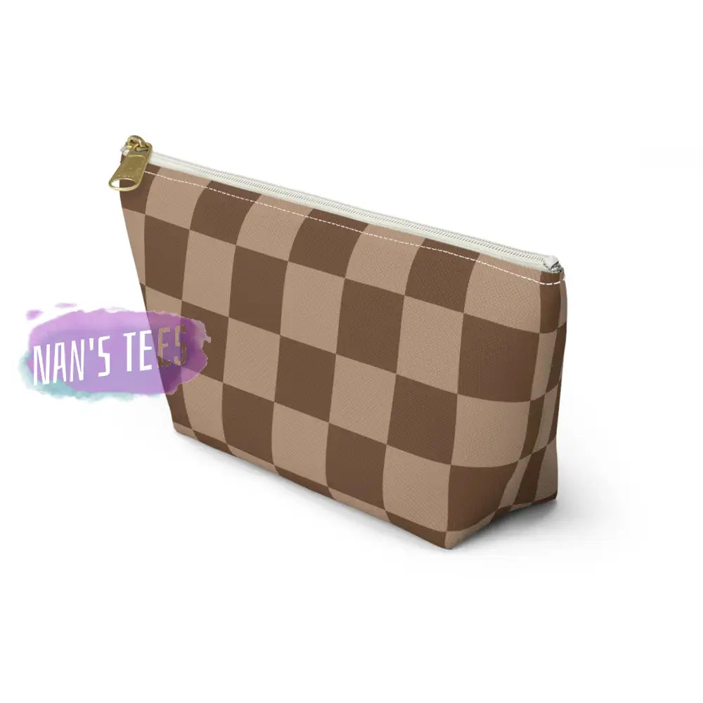 Checkered Accessory Cosmetic Makeup Pouch Travel Bag With T-Bottom Bags