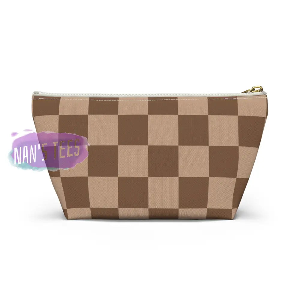 Checkered Accessory Cosmetic Makeup Pouch Travel Bag With T-Bottom Bags