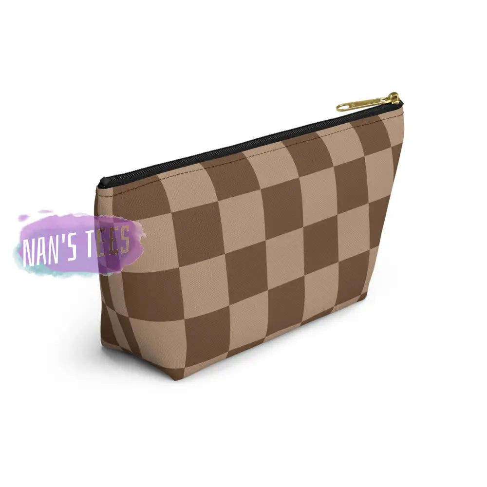 Checkered Accessory Cosmetic Makeup Pouch Travel Bag With T-Bottom Bags