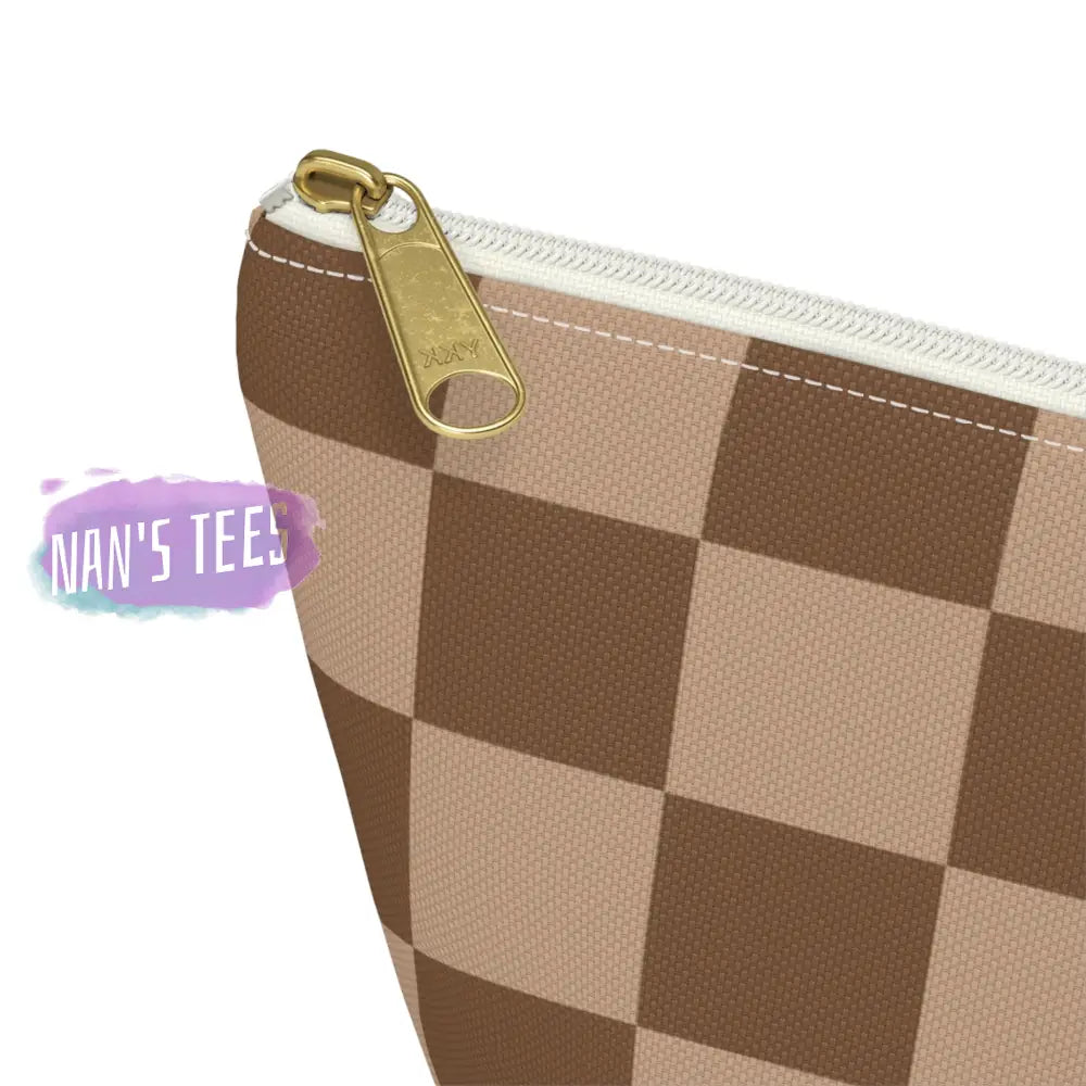 Checkered Accessory Cosmetic Makeup Pouch Travel Bag With T-Bottom Bags