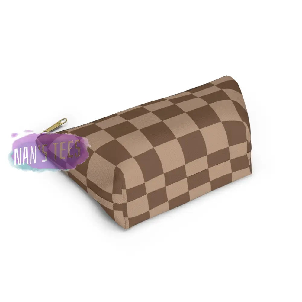 Checkered Accessory Cosmetic Makeup Pouch Travel Bag With T-Bottom Bags