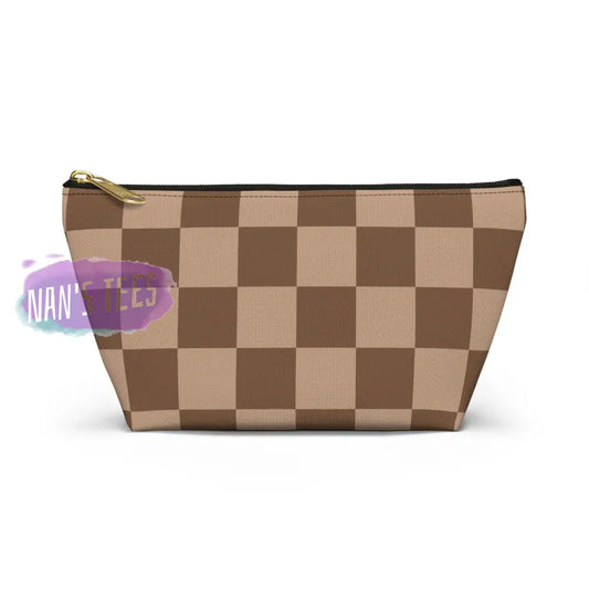 Checkered Accessory Cosmetic Makeup Pouch Travel Bag With T-Bottom Small / Black Zipper Bags