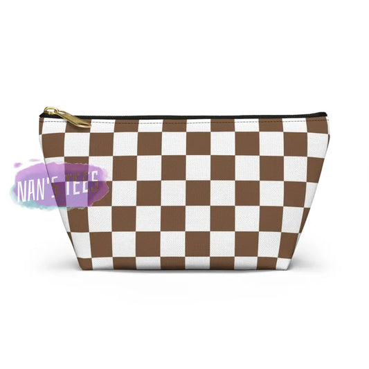 Checkered Accessory Cosmetic Makeup Pouch Travel Bag With T-Bottom Small / Black Zipper Bags